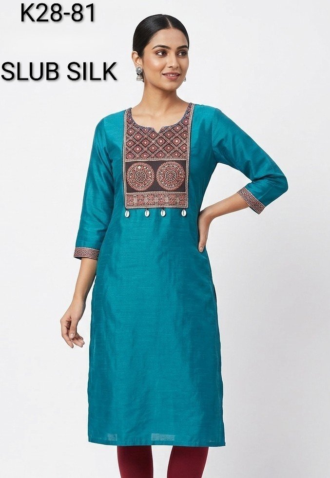 Slub Silk Kurti (Teal) - K28-81-B